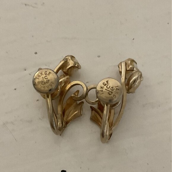 Vintage 14 KG F Screw Back Earrings With Pearls & Crystals Gold Tone Floral Desi - Picture 2 of 5